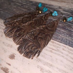 Handmade turquoise leather earrings
